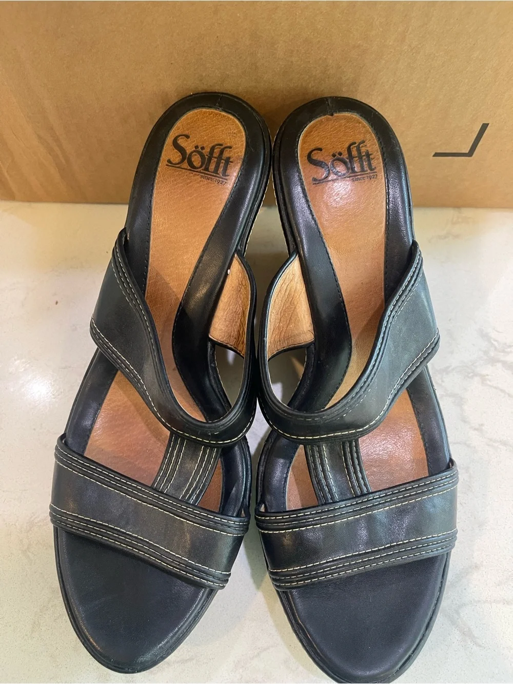 Söfft Black Leather Crossover Slide Sandals